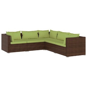 vidaXL Stylish 5-Piece Patio Lounge Set with Cushions, Poly Rattan Brown, Waterproof PE Rattan, Modular Design, Comfortable Cushions & Pillows - 1 of 4