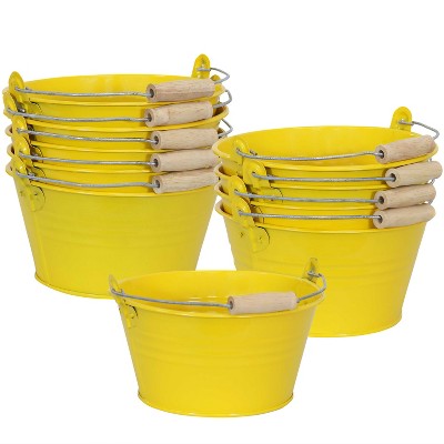 Sunnydaze Indoor Organizational and Decorative Party Galvanized Steel Bucket with Handle - Yellow - 10pk