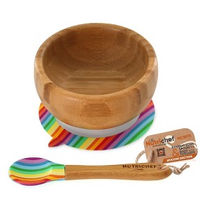 NutriChef Rainbow Bamboo Bowl with Silicone Suction and Spoon for Baby and Toddlers - 1 of 4