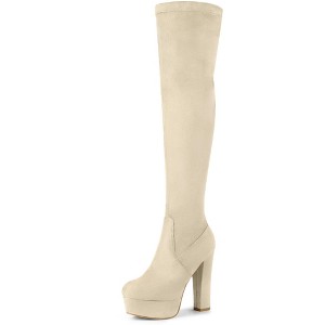 Allegra K Women's Round Toe Platform Block Heel Over Knee High Boots - 1 of 4