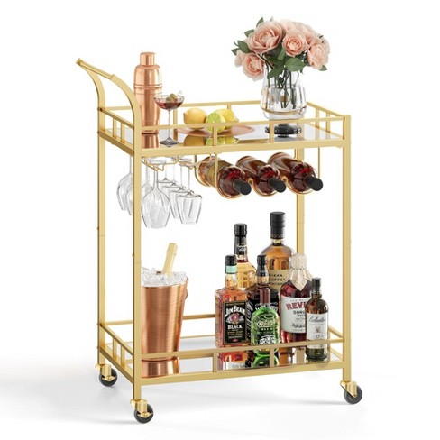 Vasagle Bar Cart Gold Home Bar Serving Cart Wine Cart Gold : Target