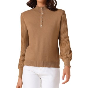 INSPIRE CHIC Women's Turtleneck Lantern Long Sleeve Buttons Decor Trendy Fall Winter Basic Sweater - 1 of 4
