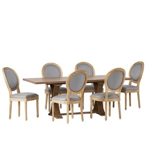 Christopher Knight Home Derring 7 Pieces French Country Upholstered Wood Expandable Dining Set - 1 of 4