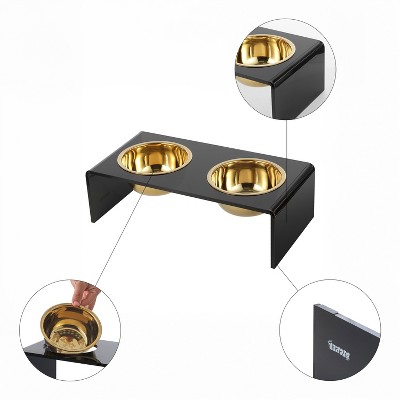 Keaton Black and Gold Modern Elevated Pet Feeder with Stainless Steel Bowls