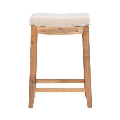 Claridge Beige Wood Backless Saddle Counter Stool