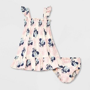 Baby Girls' 2pc Disney Minnie Mouse Woven Gauze Dress & Bloomer Set - Pink - 1 of 4
