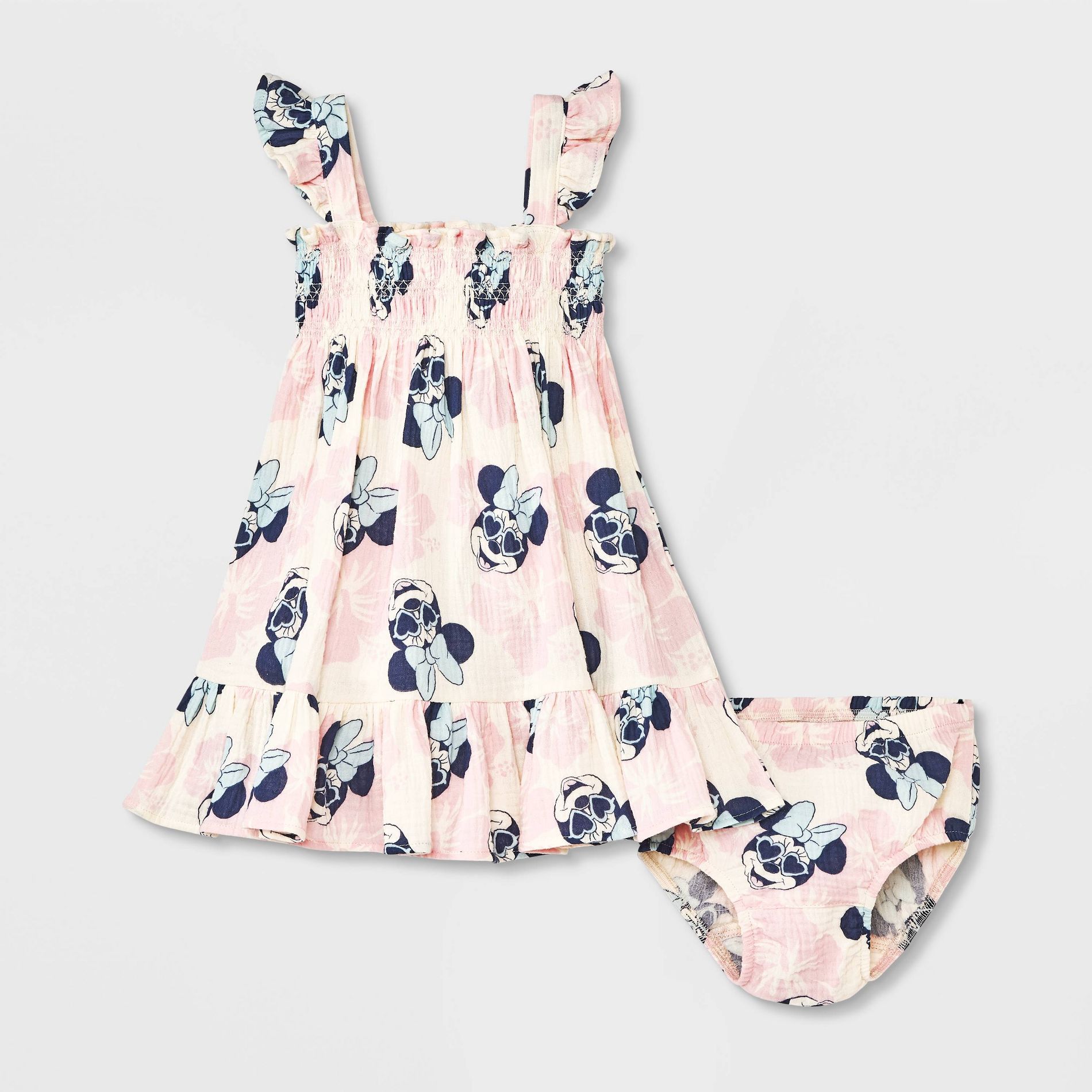 Baby Girls' 2pc Disney Minnie Mouse Woven Gauze Dress & Bloomer Set - Pink 6-9M