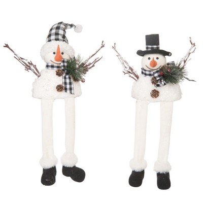 Transpac Foam Buffalo Check Snowman Sitter Set of 2 Decorative Figurines for Christmas Indoor Tabletop Mantel Decor