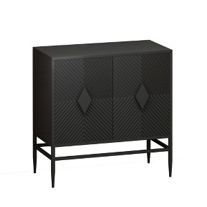 Vynxaria 31.5" Modern 2-Door Wooden Storage Cabinet - Black Accent Cabinet with Metal Legs and Two-Tier Storage for Living Room, Entryway, Dining Room - 1 of 4
