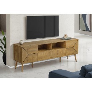 72" Mid-Century Modern TV Stand Console with Storage Drawer, 2 Cabinets, Open Cubbies, Solid Wood Legs, and Cable Management - 1 of 4
