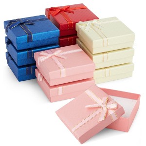 Bright Creations 12-Pack Jewelry Gift Box Set with Lids, Ribbon Bows (4 Colors, 3.5 x 1 in) - 1 of 4