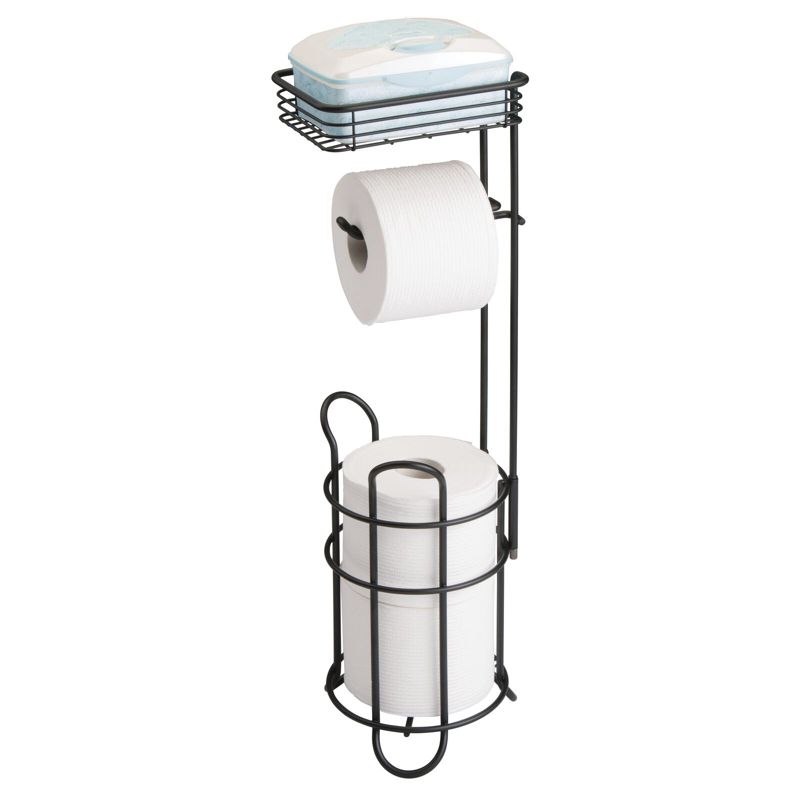 mDesign Steel Free Standing Toilet Paper Holder Stand and Dispenser, 4 of 6