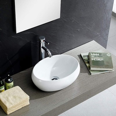 White Ceramic Oval Vessel Bathroom Sink