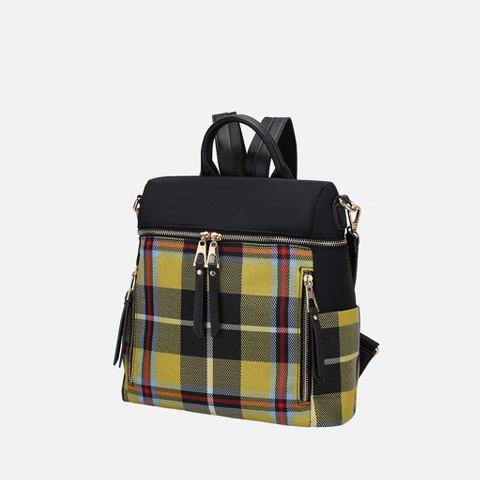 MKF Collection Nishi Women's Plaid Backpack Bag by Mia K- Mustard