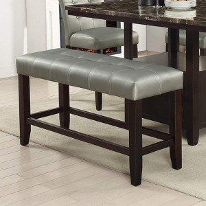 Vynxaria Formal Classic Counter Height Bench Silver Finish, Faux Leather Tufted Upholstered Seat, Modern Farmhouse Style - 1 of 4