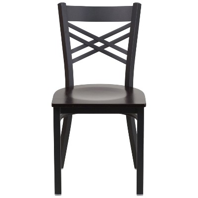 Elevate 32'' Black Steel and Walnut Wood Cross Back Side Chair