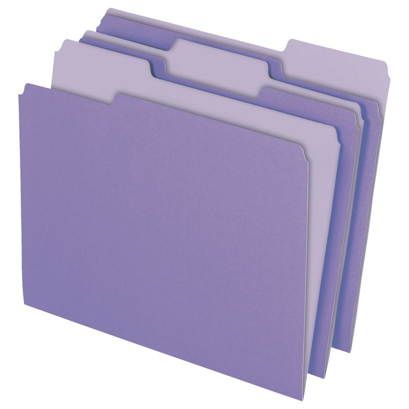Pendaflex Two-Tone File Folder, Letter Size, 1/3 Cut Tabs, Lavender, Pack of 100, 1 of 2
