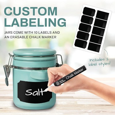 Home Intuition 4-Piece Ceramic Kitchen Canisters Set, Airtight Jars with Wooden Spoons Reusable Chalk Labels and Marker for Sugar, Coffee, Flour, Tea (Turquoise) — фото 2