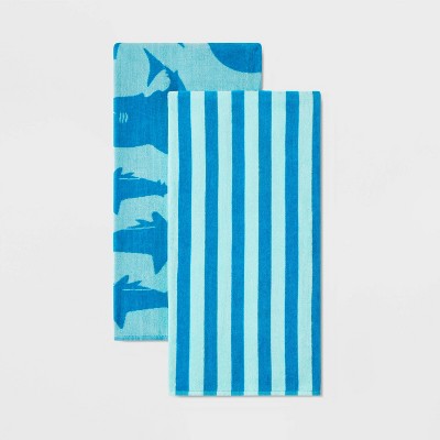 2pk Striped Sharks Beach Towels Aqua - Sun Squad&#8482;