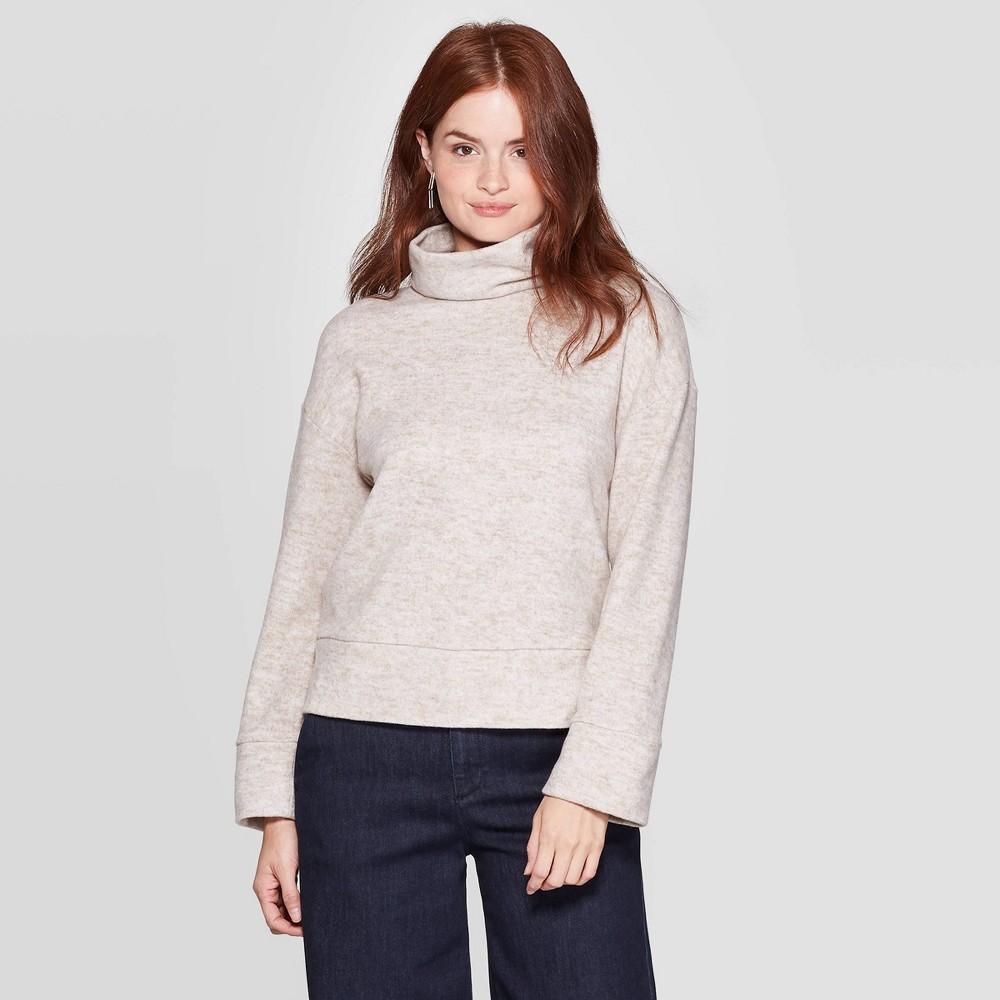 Women's Turtleneck Cozy Pullover - A New Day Tan XS was $27.99 now $19.59 (30.0% off)