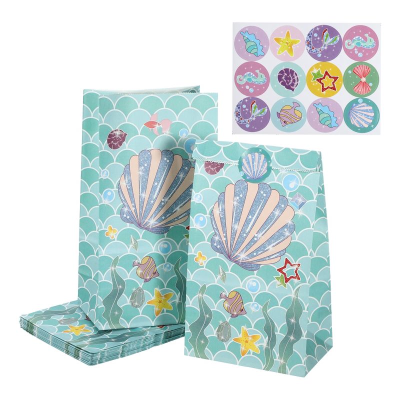 Unique Bargains Children's Paper Cartoon Ocean Seashell Gift Candy Bags 5.12"x3.15"x9.45" Cyan 12 Pcs, 1 of 7