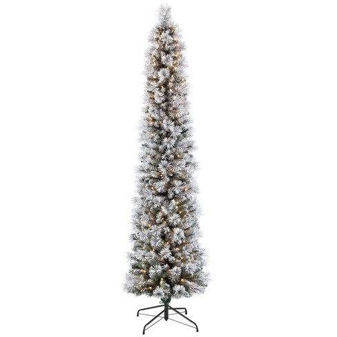 7.5Ft Pre-Lit Slim Pencil Christmas Tree Flocked Portland Pine : Target