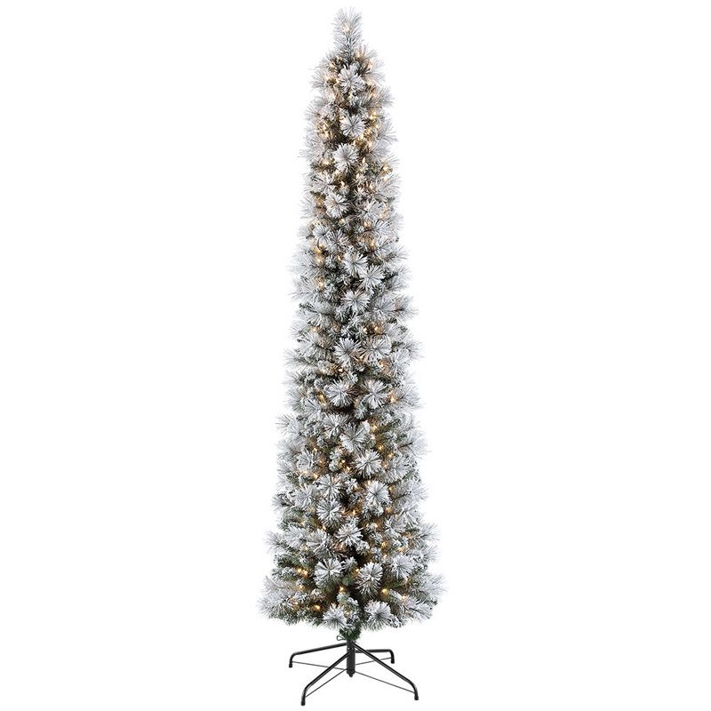 7.5ft Pre-lit Slim Pencil Christmas Tree Flocked Portland Pine, 1 of 8