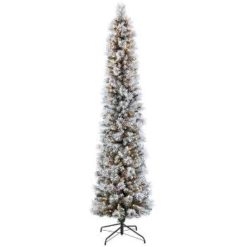 7.5ft Pre-lit Slim Pencil Christmas Tree Flocked Portland Pine