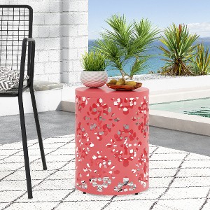 Lyngins Modern Iron Patio Side Table with Floral Cut Design, Cylindrical Outdoor End Table, Iron-cut Outdoor End Table for Patio - 1 of 4