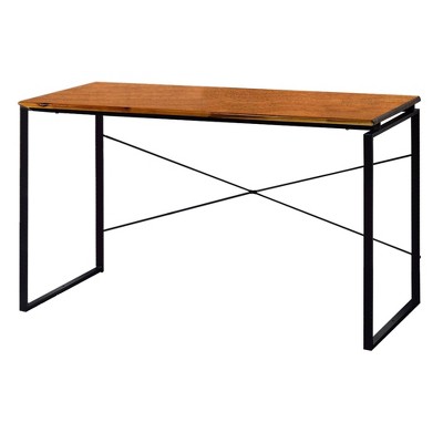 Sled Base Rectangular Table with X shape Back and Wood Top Brown/Black - Benzara