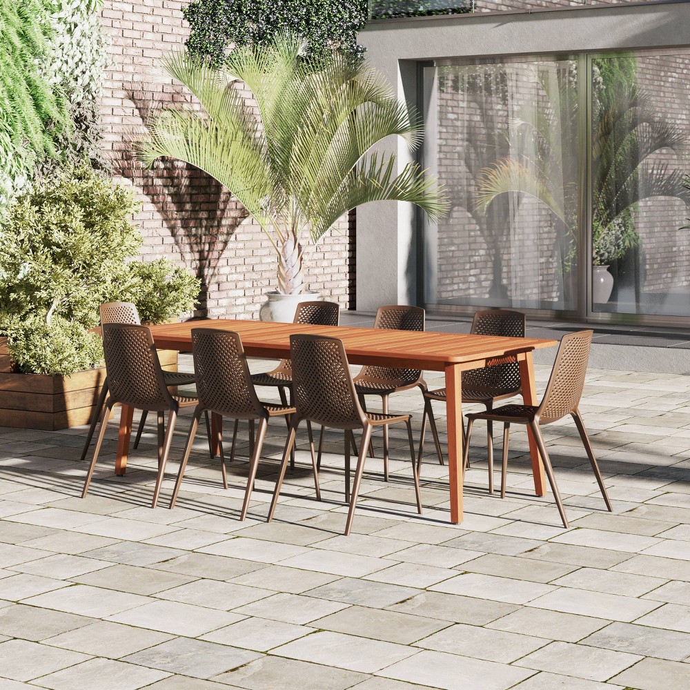 Filippelli 9pc Eucalyptus Wood Patio Dining Set - Brown - Amazonia