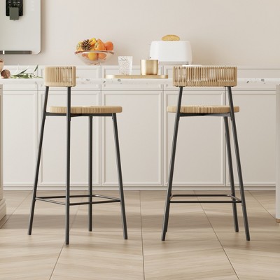 SKRAN Set of 2 Farmhouse Counter Height Dining Chair with Handwoven Paper Rope Seat and Non-Slip Feet Pads, Bar, Cafe, and Restaurant