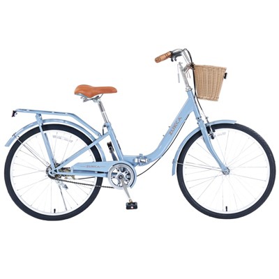 VisioGear 24 Inch Folding Lady Bike, Single Speed, Compact Design for Easy Storage and Commuting, Blue, 62.99"*25.2"*37.8"