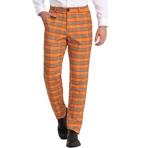 Lars Amadeus Men's Plaid Regular Fit Formal Business Dress Pants Orange  White 36 : Target