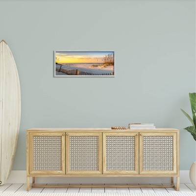 Panoramic Coastal Beach Sunrise Gray Framed Canvas Print, 30 x 13