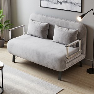 39" Velvet Convertible Chair Bed with Adjustable Backrest & Pillow, Antique - 1 of 4