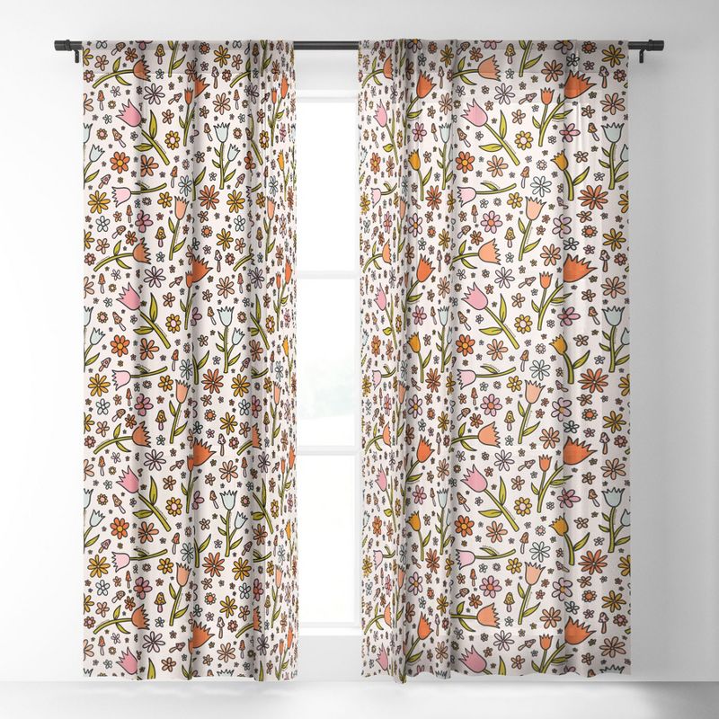 Doodle By Meg Tulip Print Set of 2 Panel Sheer Window Curtain - Deny Designs, 3 of 7