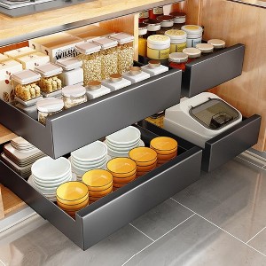 Pull-out cabinet storage rack, expandable sliding drawer-style food storage rack, silent operation, suitable for kitchens, living rooms, and homes. - 1 of 4