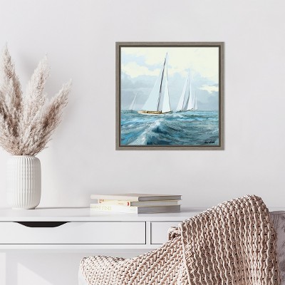Sailing Ships Ocean Scene Blue and White Canvas Print