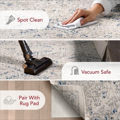 Elegant Vintage Blue 26" Stain-Resistant Synthetic Area Rug