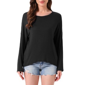 INSPIRE CHIC Women's Loungewear Long Sleeve Oversized Drop Shoulder High Low Hem Tops Sleepwear Shirts - 1 of 4