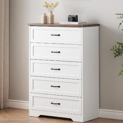 Dresser for Bedroom with 5 Drawers, Storage Chest Organizer Nightstand, Tall Dresser Chest with Metal Handle