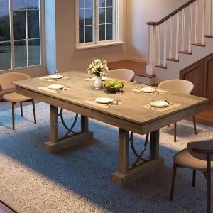 Dining Table for 6-8 People with 2 Drawers, 8 Foot Wooden Kitchen Table, Double Pedestal Base & Large Tabletop for Office & Dining Room - 1 of 4