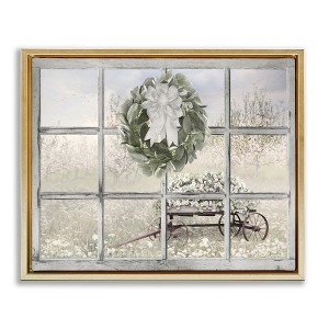 Stupell Industries Rustic Meadow Floral Wagon Floating Frame Canvas Art, Gold, 21" x 17" - 1 of 4