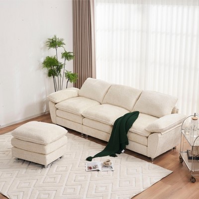 101.6"W Modern Upholstered Sectional Sofa Set, Comfy 3-Seat Sofa Couch with Removable Ottoman and Armrest Pillows 4S - ModernLuxe
