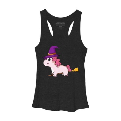 Women's Design By Humans Witch Unicorn Halloween T Shirt By thebeardstudio Racerback Tank Top