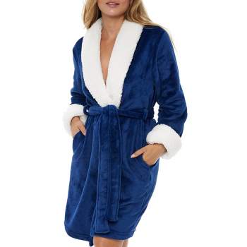 Women's Classic Plush Robe, Short Fleece Bathrobe Solids