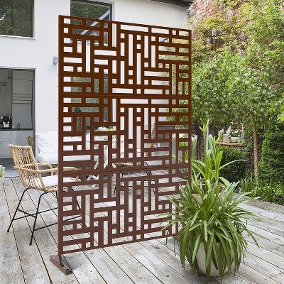 Wooakway 72"H 47"W 16"D Metal Outdoor Privacy Screen Freestanding Patio Decorative Screens