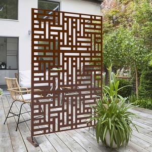 Wooakway 72"H 47"W 16"D Metal Outdoor Privacy Screen Freestanding Patio Decorative Screens - 1 of 4