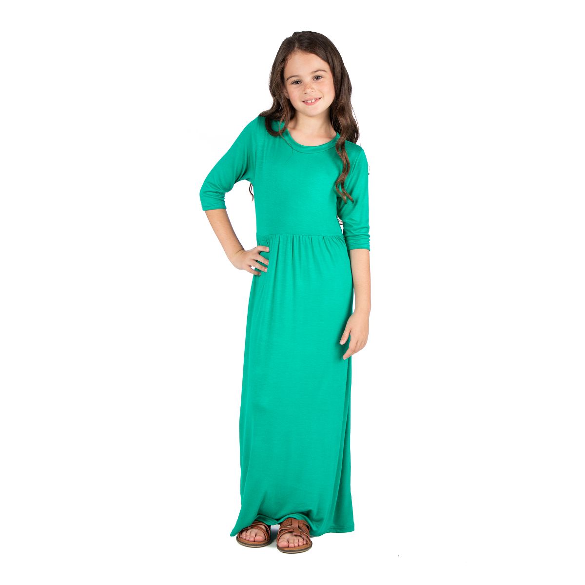 Girls Three Quarter Sleeve Pleated Maxi Dress - 24sevenKid™